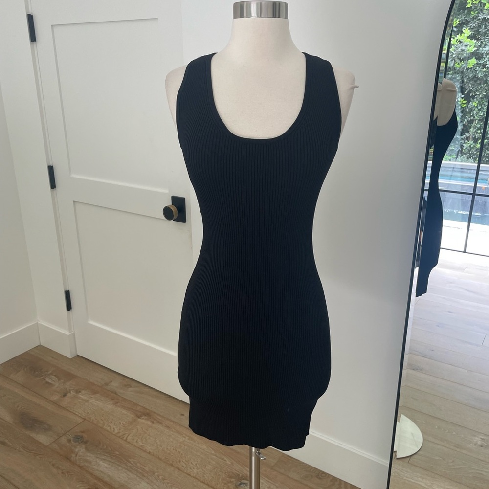 Michael Kors Black Ribbed Scoop-Neck Mini Dress